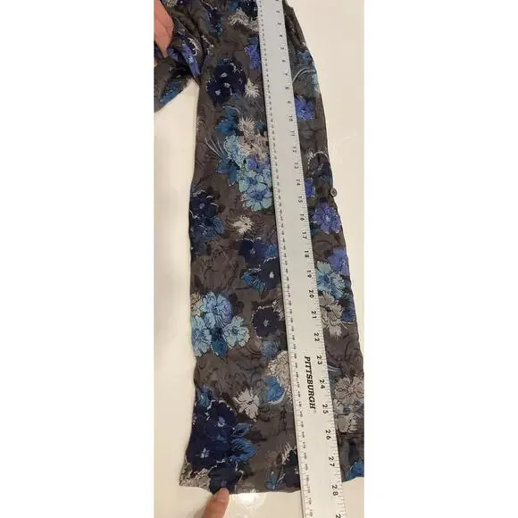 Nwot Karen Kane Blouse XL SILK Chiffon Sheer Floral Blue Roll-Tab-Long-Sleeve - Picture 11 of 11
